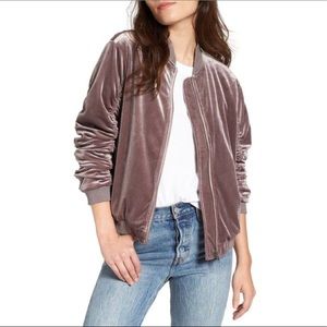 Madewell taupe velvet bomber jacket